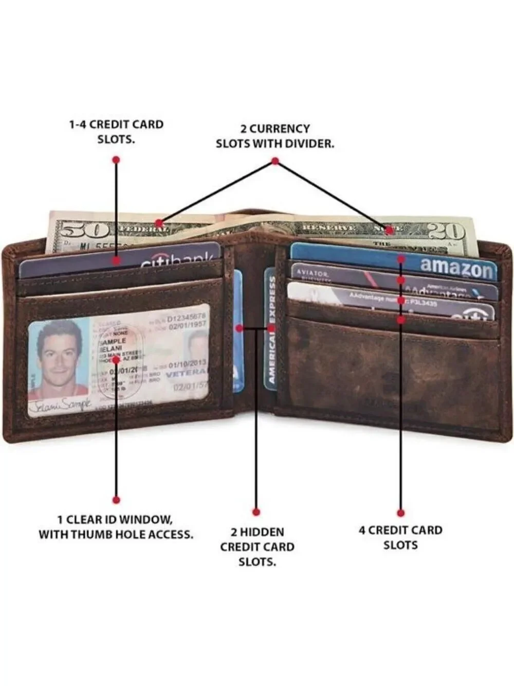 Real Leather Mens Bifold Wallet RFID Blocking Slim Minimalist Pocket Thin ID NEW